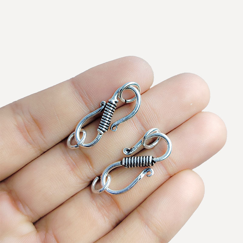 Silver Overlay Over Copper artisan classic S hook clasp handmade in India with antique oxidized finish.