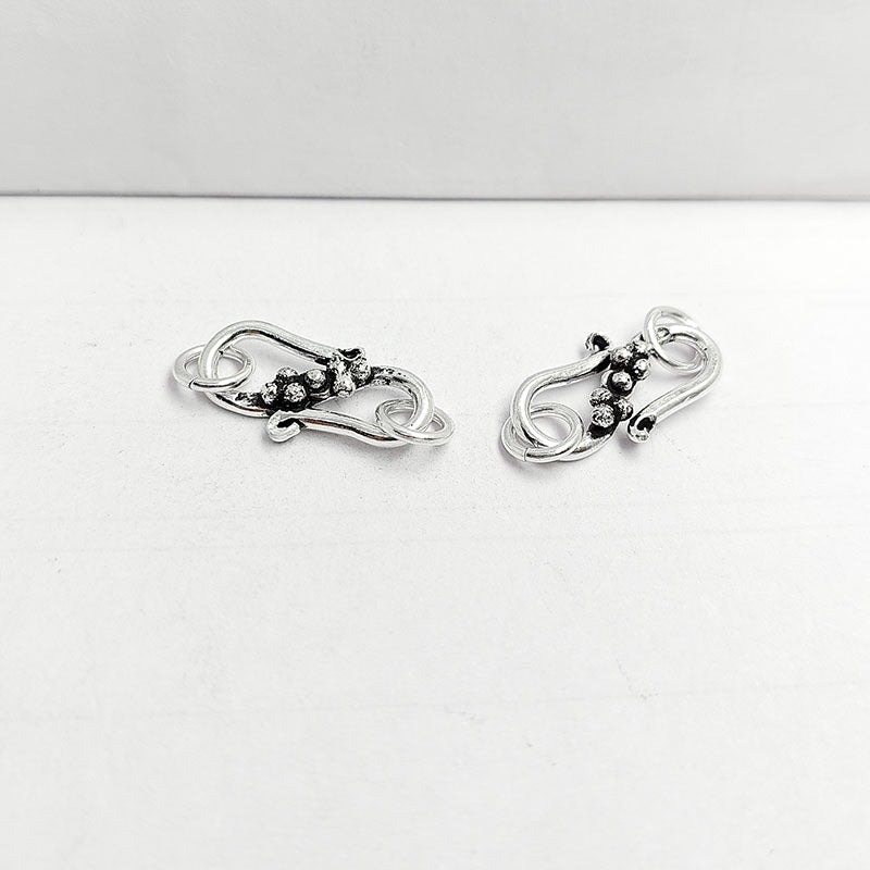 Silver Overlay over Copper vintage S hook clasp from India with decorative bead design and antique finish.