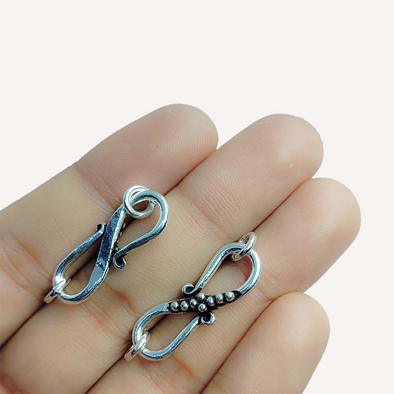Silver Overlay over Copper vintage S hook clasp from India featuring raised bead detailing and antique finish.