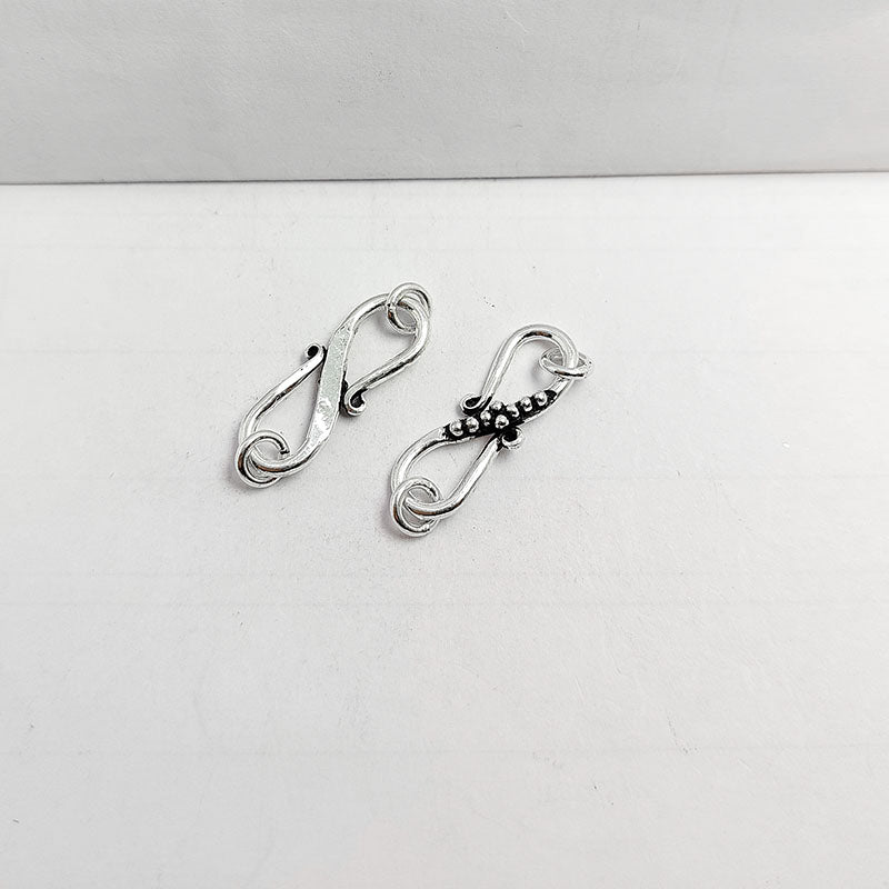 Silver Overlay over Copper vintage S hook clasp from India featuring raised bead detailing and antique finish.