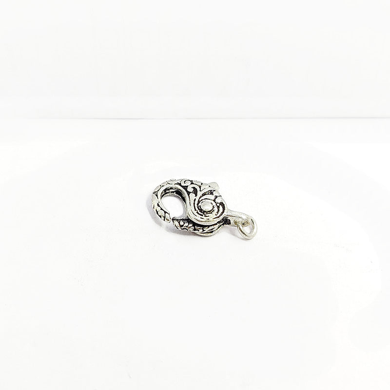 Silver Overlay over Copper vintage Bali lobster clasp handcrafted in India with scroll detailing and antique finish.