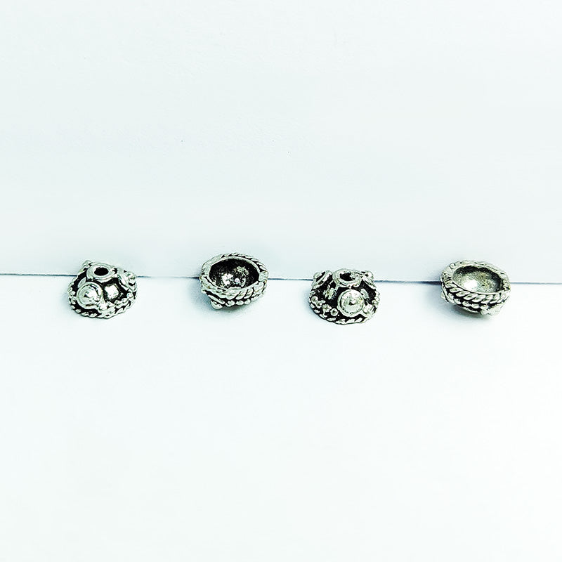 Silver Overlay over Copper decorative dome bead cap handcrafted in India with granulated detailing and antique finish.