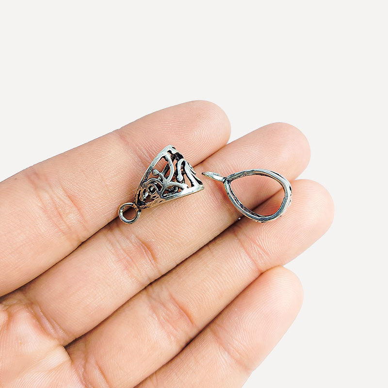 Elegant Silver Overlay Over Copper triangular filigree pendant bail handcrafted in India with polished silver finish