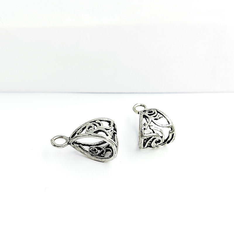 Elegant Silver Overlay Over Copper triangular filigree pendant bail handcrafted in India with polished silver finish