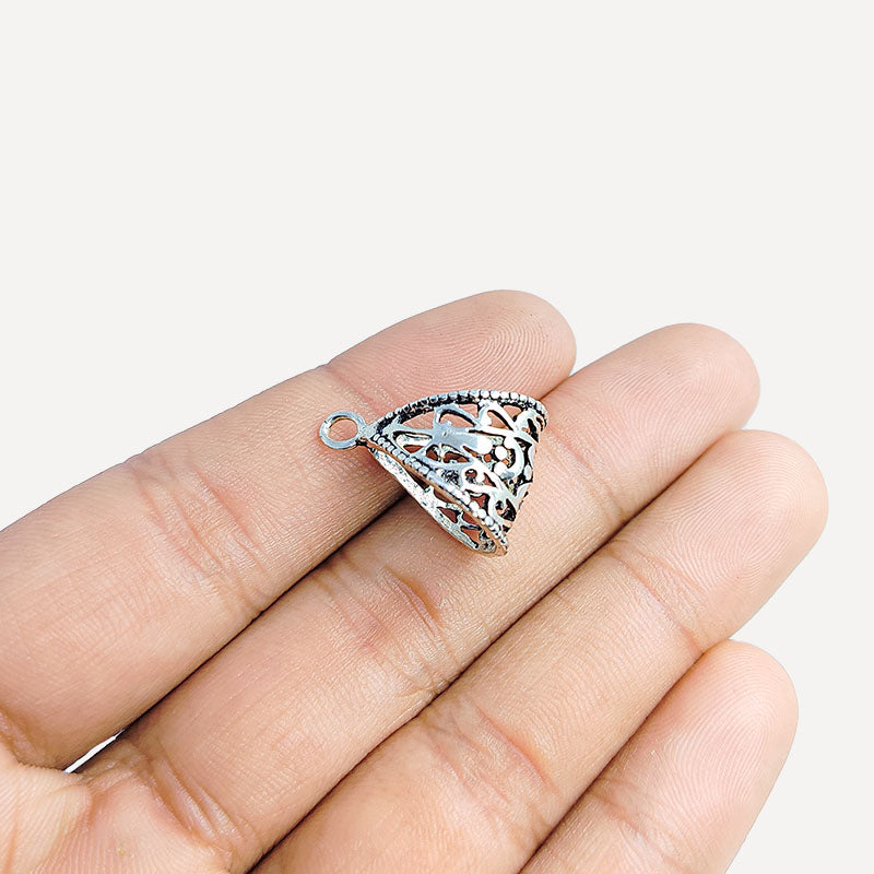 Elegant Silver Overlay Over Copper vintage filigree pendant bail handcrafted in India with polished silver finish