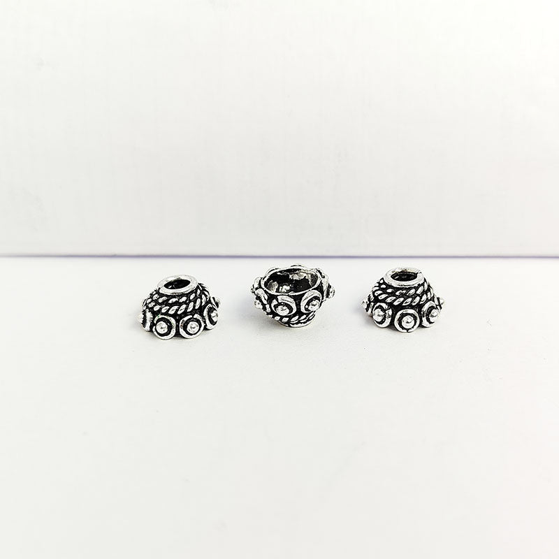 Elegant Silver Overlay Over Copper dome bead cap with raised texture and antique finish, handcrafted in India.