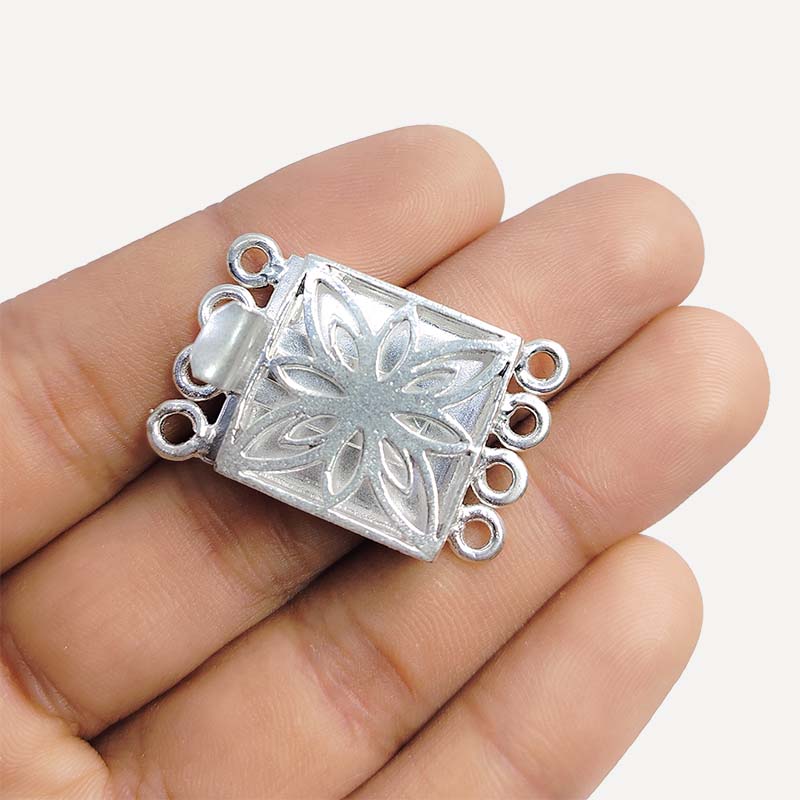 Elegant Silver Overlay Box Clasp With 4 Holes crafted in Silver Overlay Over Copper with floral openwork design, handcrafted in India.