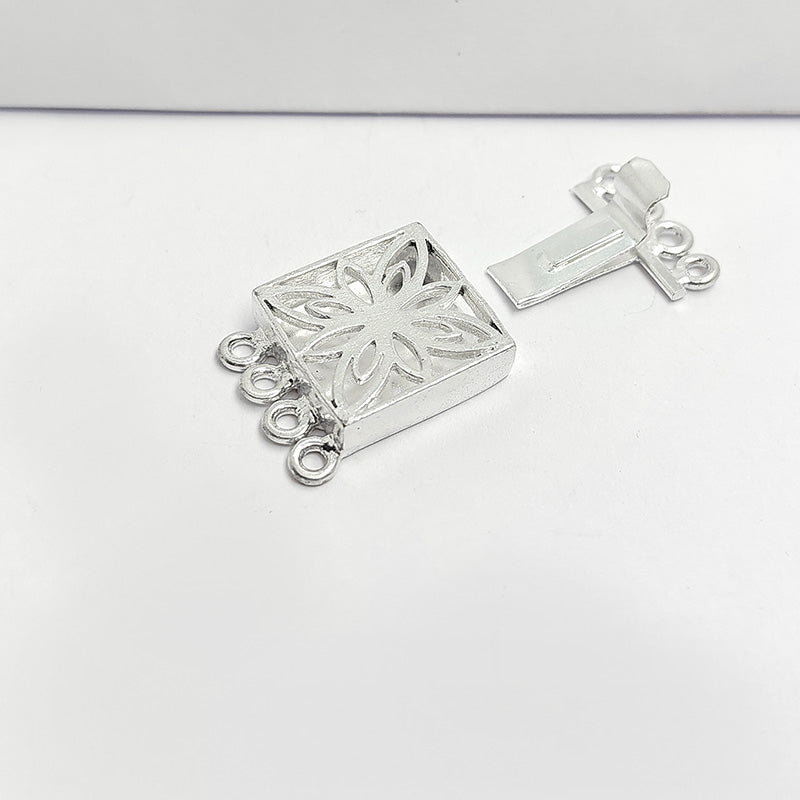 Elegant Silver Overlay Box Clasp With 4 Holes crafted in Silver Overlay Over Copper with floral openwork design, handcrafted in India.