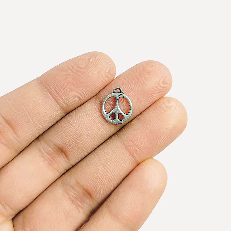 Elegant Silver Overlay Over Copper Little Peace Charm India 10.5MM round peace symbol jewelry finding pack of 4.