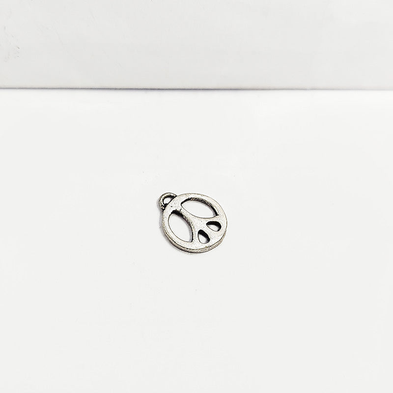 Elegant Silver Overlay Over Copper Little Peace Charm Oxidized India 10.5MM round vintage peace symbol jewelry finding pack of 2.