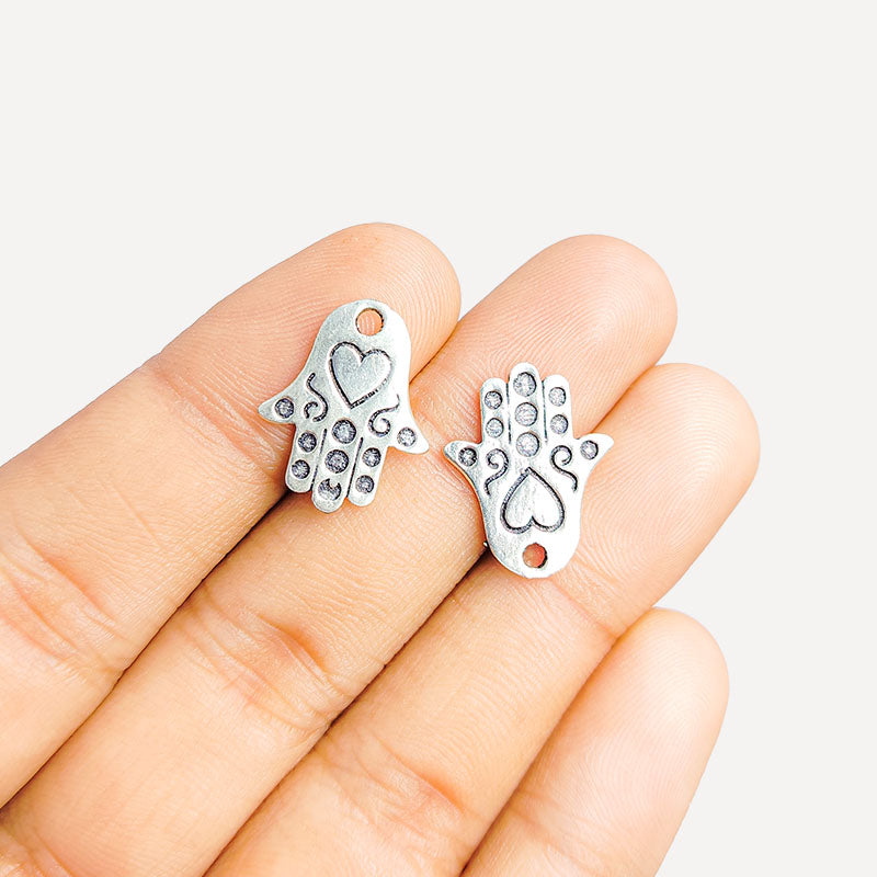 Elegant Silver Overlay Hands of Fatima India 18MM x 15MM handcrafted spiritual jewelry finding pack of 4.