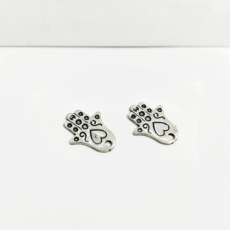 Elegant Silver Overlay Hands of Fatima India 18MM x 15MM handcrafted spiritual jewelry finding pack of 4.
