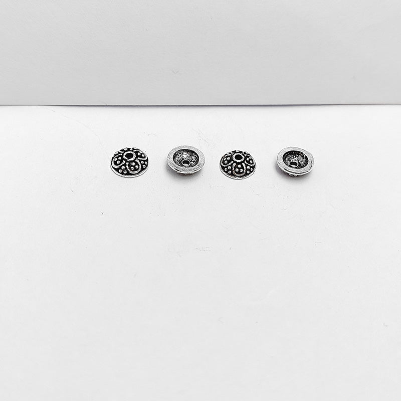 Silver Overlay Over Copper 7MM decorative round bead cap 2MM hole jewelry making supply 14 pcs pack India