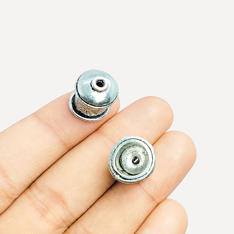 Silver Overlay Over Copper cylindrical decorative cord end cap jewelry making supply India