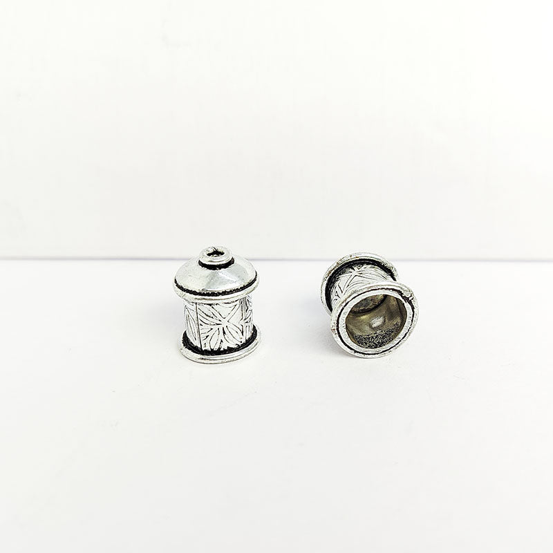 Silver Overlay Over Copper cylindrical decorative cord end cap jewelry making supply India