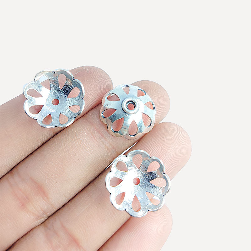 Silver Overlay Over Copper India floral openwork bead cap with antique oxidized finish for jewelry making.