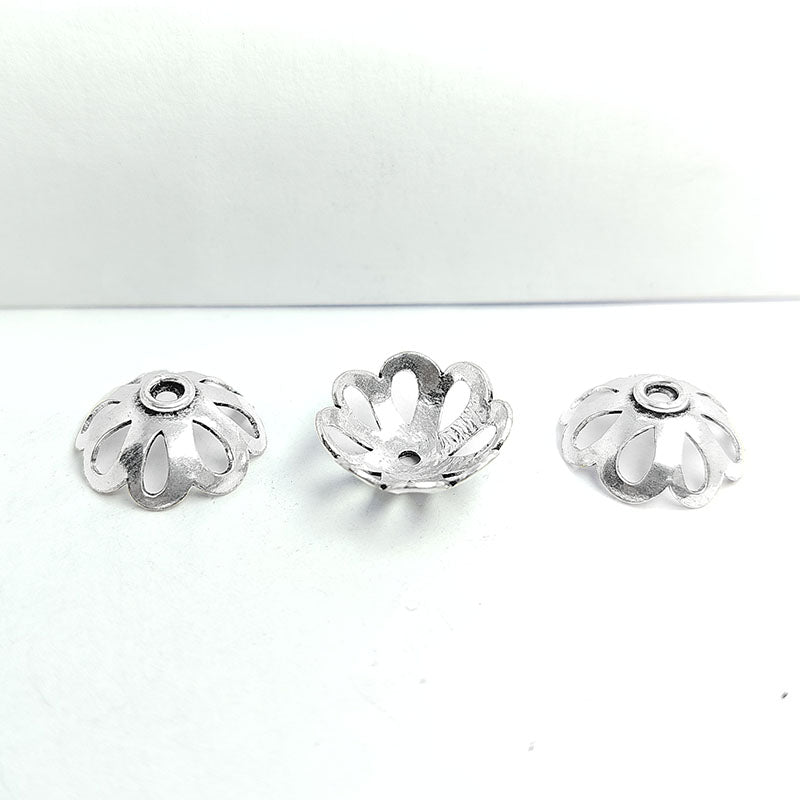 Silver Overlay Over Copper India floral openwork bead cap with antique oxidized finish for jewelry making.
