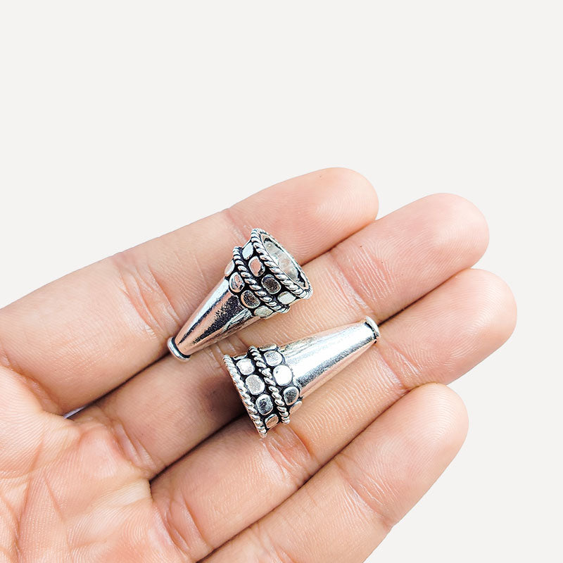 Silver Overlay Over Copper bold vintage cone ring with oxidized detailing handcrafted in India.