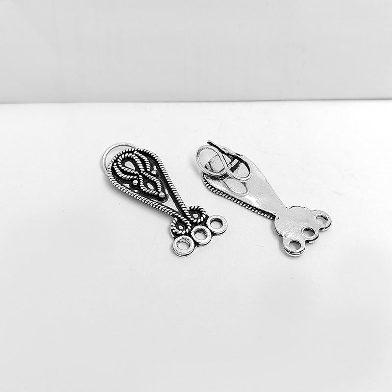 Silver Overlay Over Copper India Multi Strand Clasp With 3 Hole with oxidized paisley detailing.