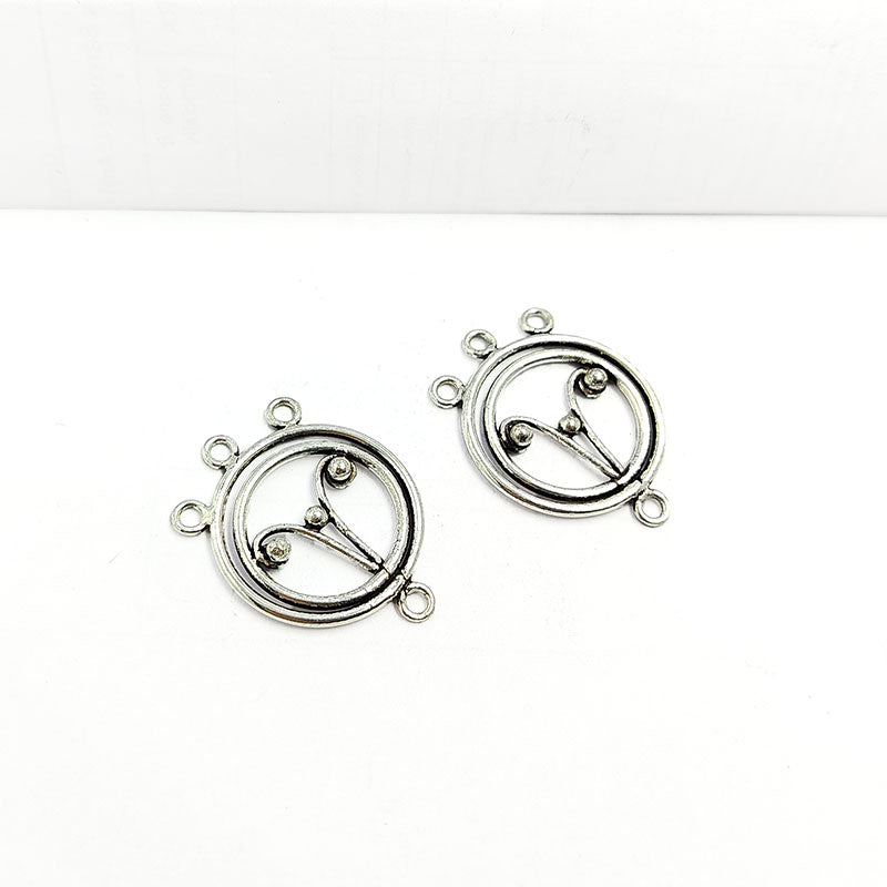 Silver Overlay Over Copper India round chandelier earring finding with three loops and polished finish.