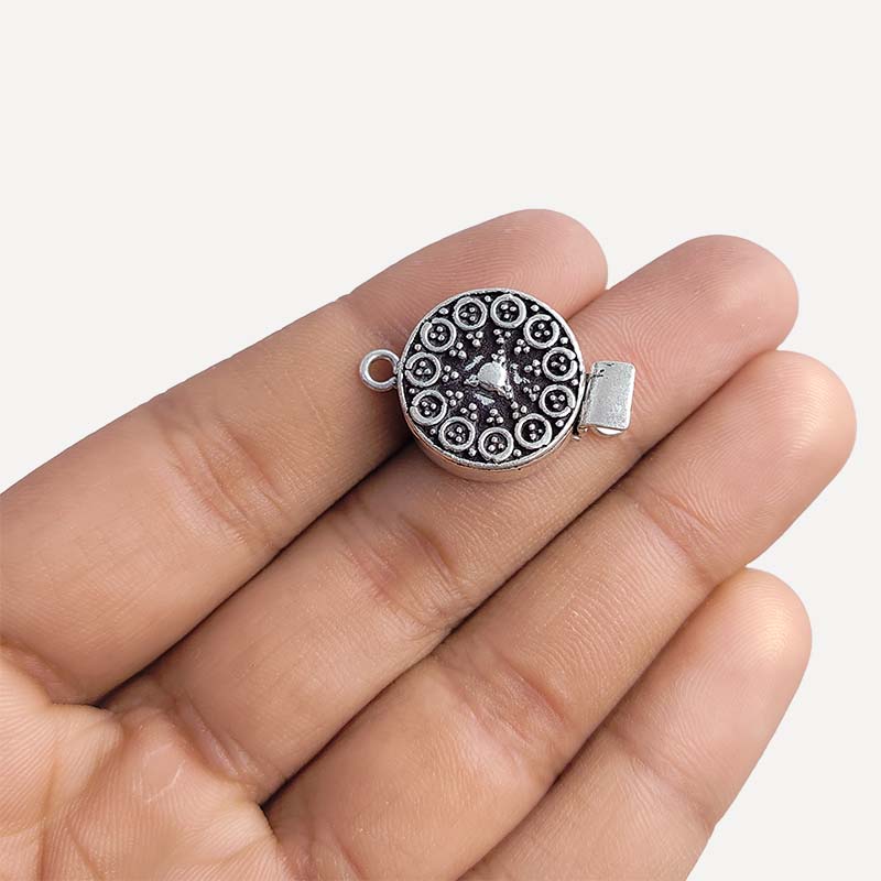 Silver Overlay Over Copper India box clasp with oxidized finish and sliding lock.