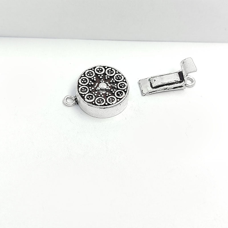 Silver Overlay Over Copper India box clasp with oxidized finish and sliding lock.