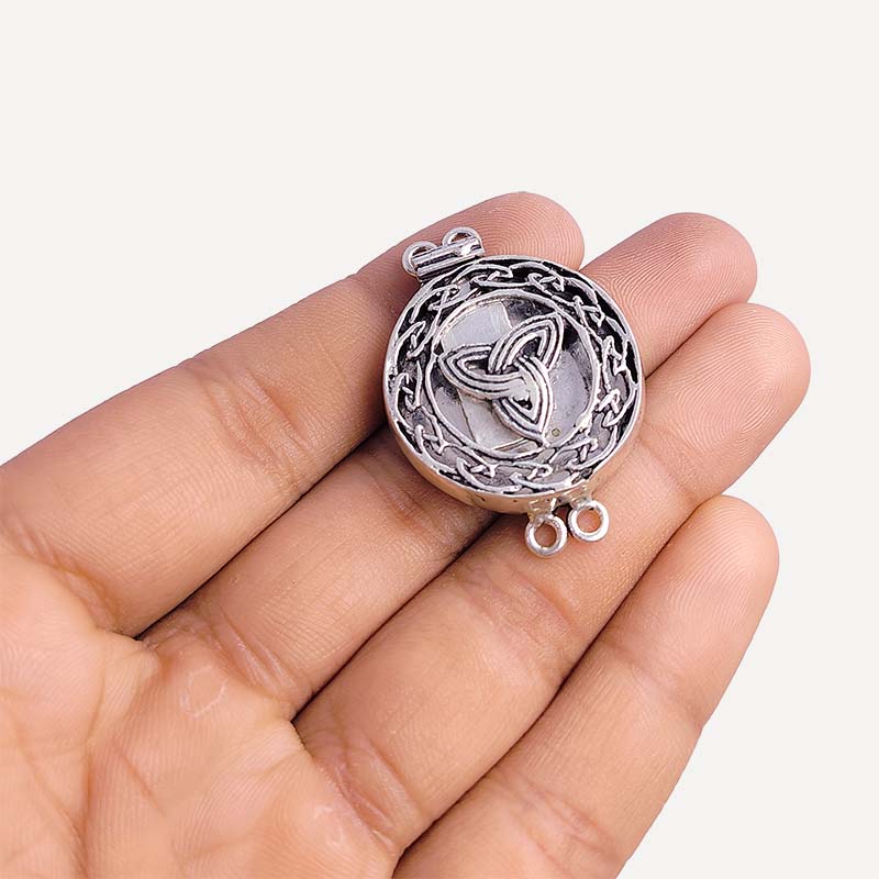 Silver Overlay Over Copper India Box Clasp With 2 Hole with oxidized Celtic detailing.