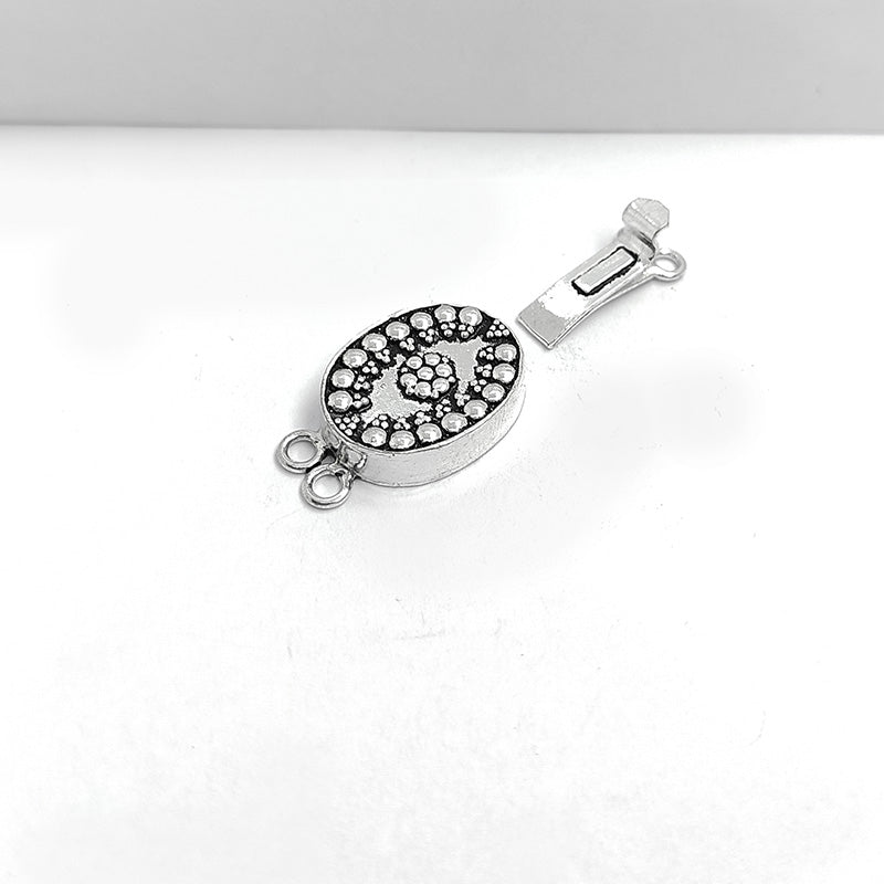 Silver Overlay Over Copper India Box Clasp With 2 Hole with raised bead pattern and oxidized finish.
