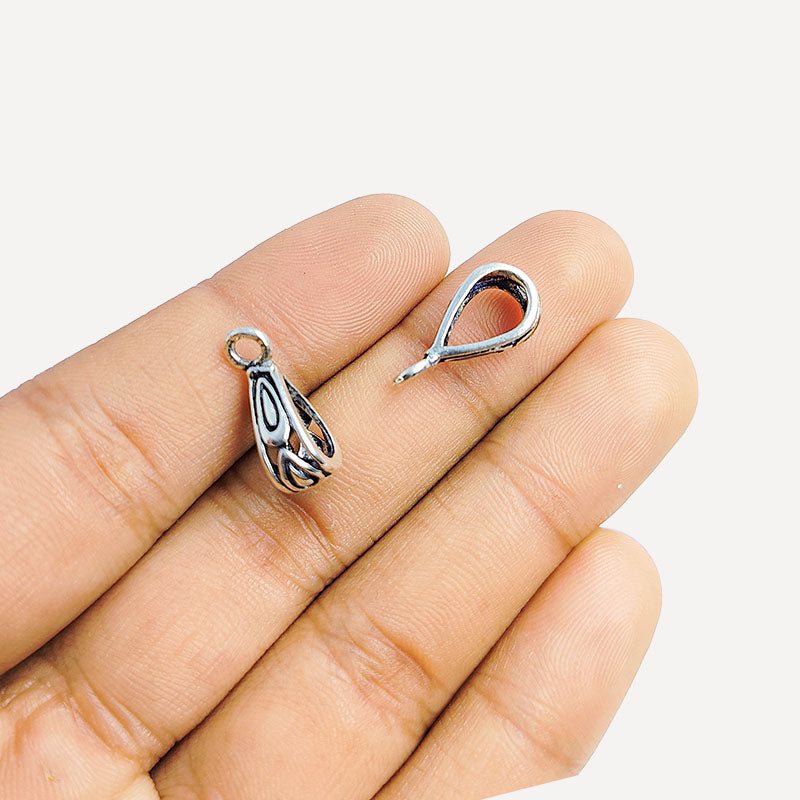 Silver Overlay Over Copper India tapered Pendant Bail with oxidized engraved finish.