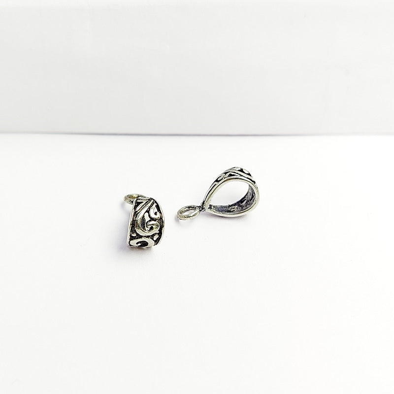 Silver Overlay Over Copper India engraved vine Pendant Bail with oxidized finish.
