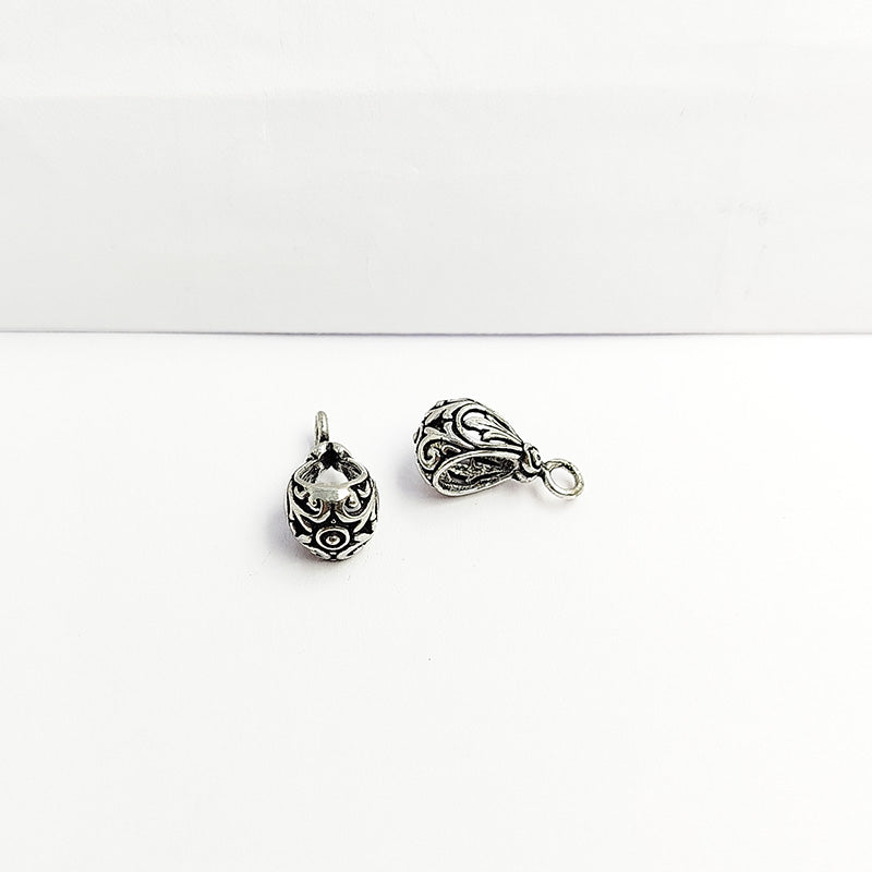 Silver Overlay Over Copper India floral decorative Pendant Bail with oxidized finish.