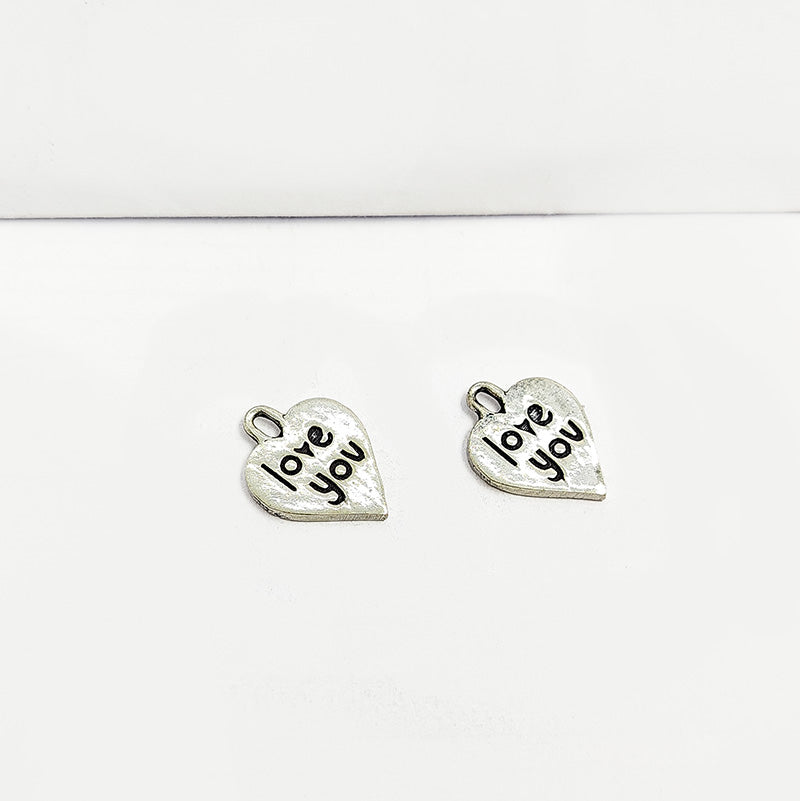 Silver Overlay Over Copper India heart love you charm with engraved message.