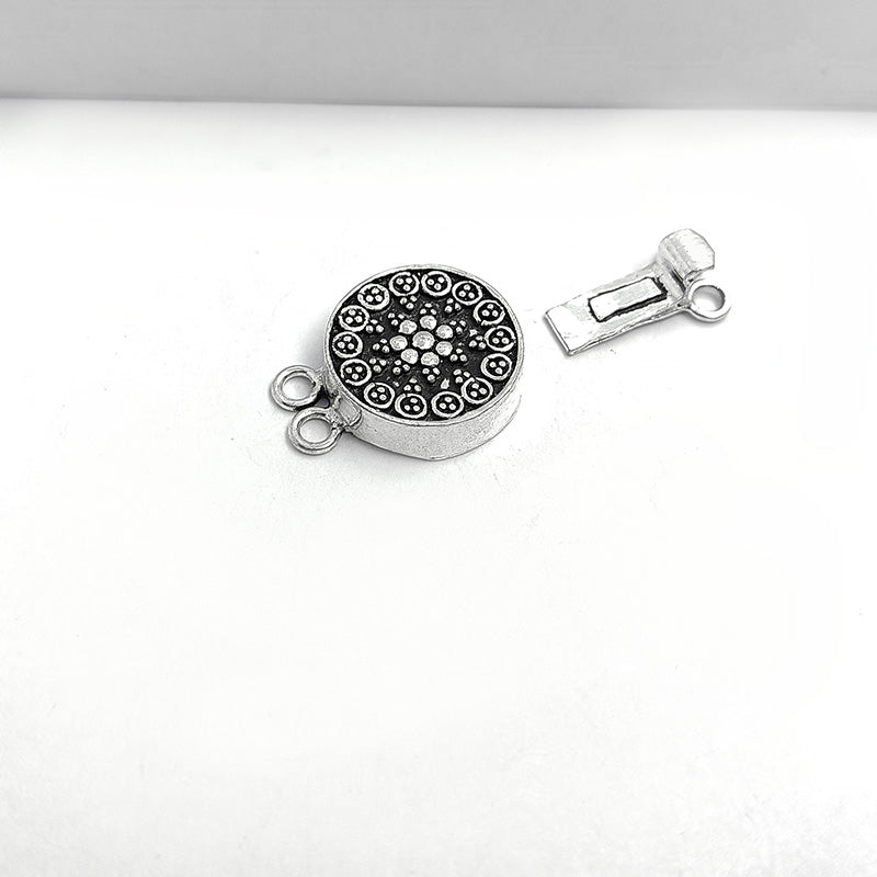 Silver Overlay Over Copper India Box Clasp With 2 Hole with beaded oxidized finish.