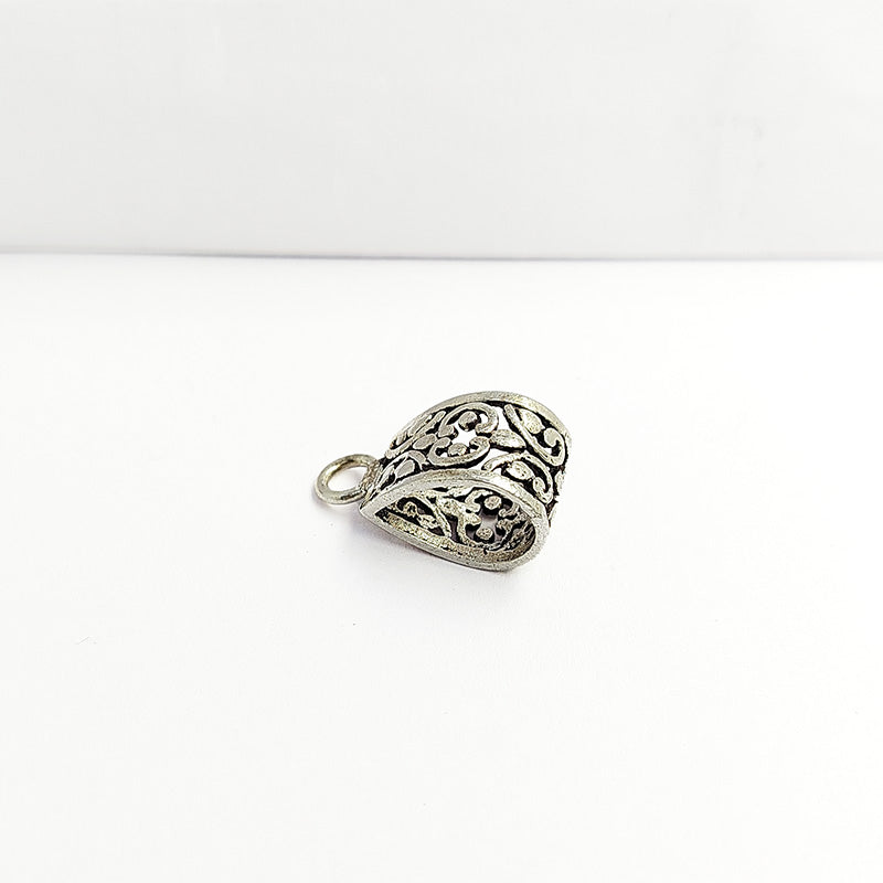 Silver Overlay Over Copper wide decorative Pendant Bail handcrafted in India with floral scroll detailing and antique finish for jewelry making.