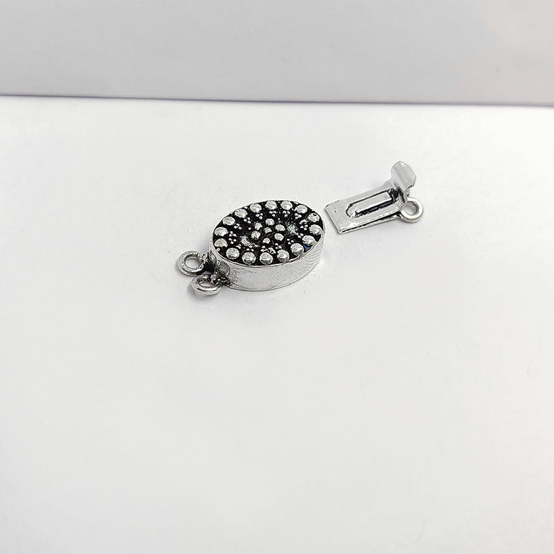 Silver Overlay Over Copper Box Clasp With 2 Hole handcrafted in India with antique oxidized finish and floral raised design for jewelry making.