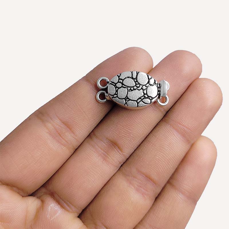 Silver Overlay Over Copper Box Clasp With 2 Hole handcrafted in India with antique finish for jewelry making.