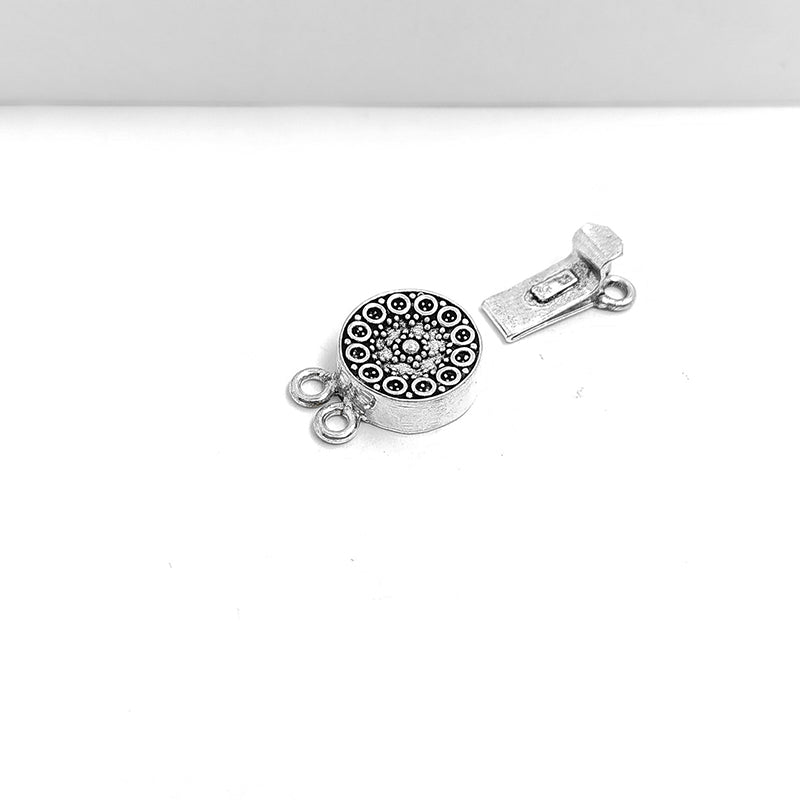 Silver Overlay Over Copper Box Clasp With 2 Hole handcrafted in India with floral embossed design and antique finish for jewelry making.