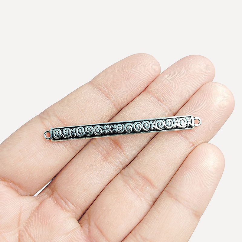 Silver Overlay Over Copper decorative spiral bar connector handcrafted in India with antique finish for jewelry making.