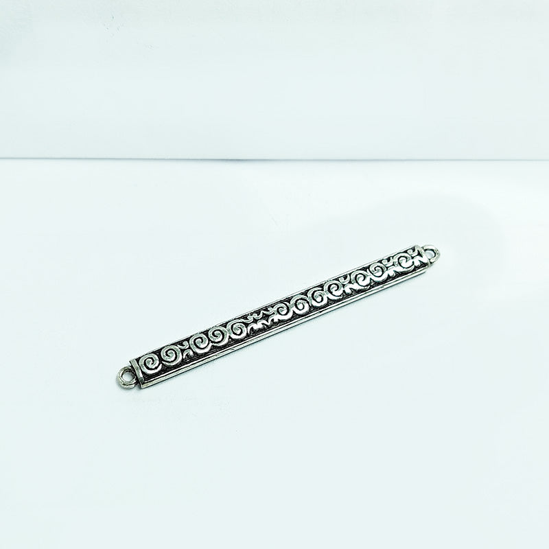 Silver Overlay Over Copper decorative spiral bar connector handcrafted in India with antique finish for jewelry making.