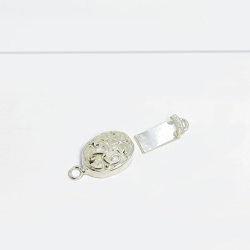 Silver Overlay Over Copper floral magnetic clasp handcrafted in India with antique oxidized finish.