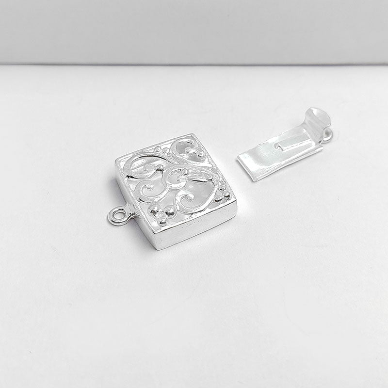 Silver Overlay Over Copper floral box clasp handcrafted in India with antique oxidized finish.