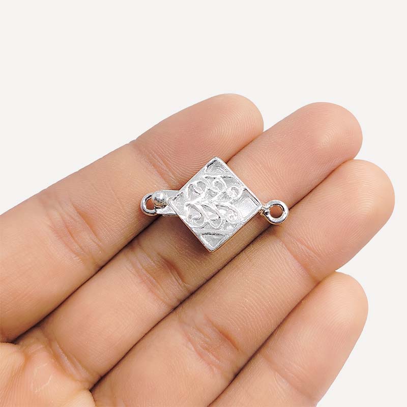 Sterling-inspired Silver Overlay Over Copper Box clasp beads featuring intricate artisan texture, polished finish, and elegant connector design for layered jewelry creations.