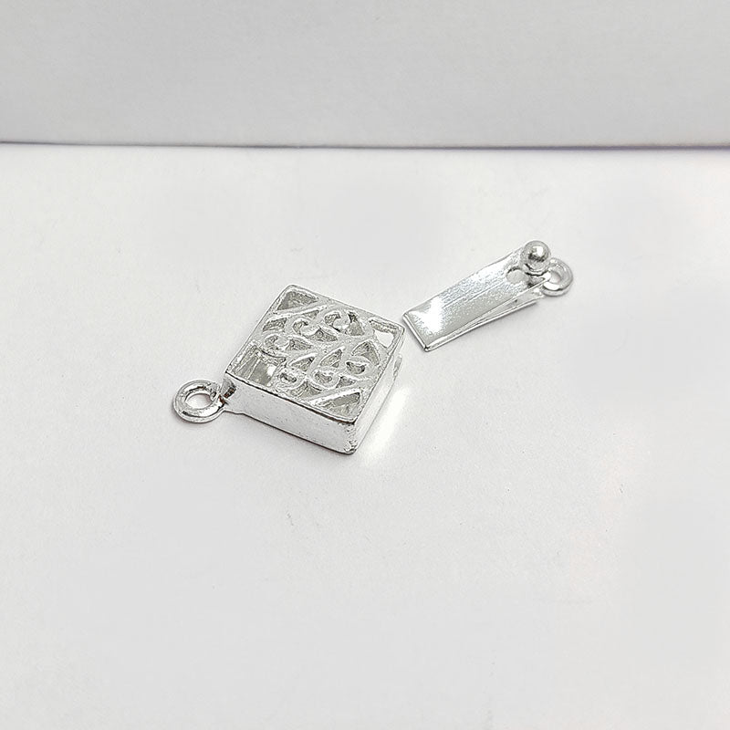 Sterling-inspired Silver Overlay Over Copper Box clasp beads featuring intricate artisan texture, polished finish, and elegant connector design for layered jewelry creations.