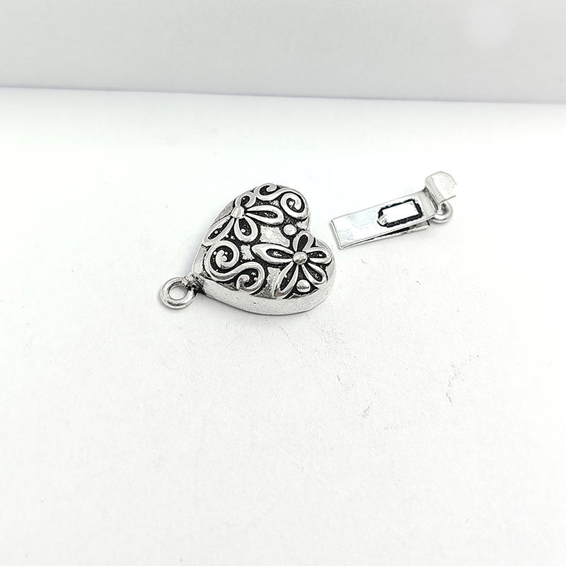 Silver Overlay Over Copper heart floral box clasp handcrafted in India with antique oxidized finish.