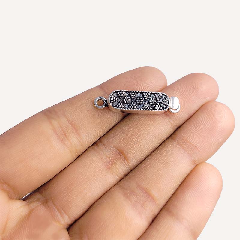Silver Overlay Over Copper textured rectangular box clasp handcrafted in India with antique oxidized finish.
