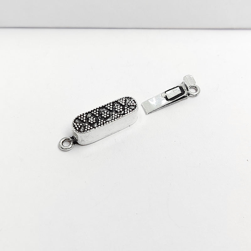 Silver Overlay Over Copper textured rectangular box clasp handcrafted in India with antique oxidized finish.