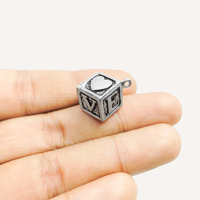 Silver Overlay Over Copper heart cube pendant handcrafted in India with antique oxidized finish.