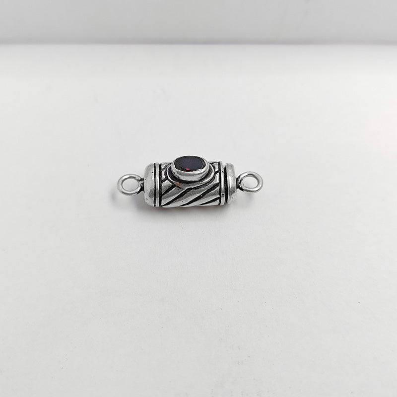 Silver Overlay Over Copper red gemstone clasp handcrafted in India with vintage oxidized detailing.