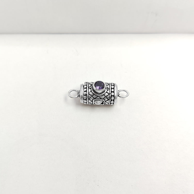 Silver Overlay Over Copper clasp with round purple stone handcrafted in India with vintage oxidized detailing.
