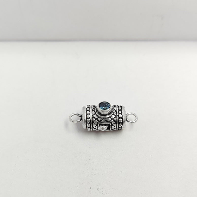 Silver Overlay Over Copper clasp with round blue stone handcrafted in India with vintage oxidized detailing.